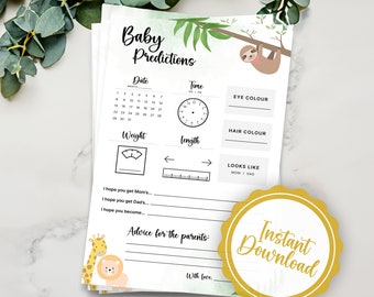 Safari Baby Predictions Game  |  Baby Shower Games  |  INSTANT DOWNLOAD  |  Printable Template | Baby Shower  |  Jungle Theme