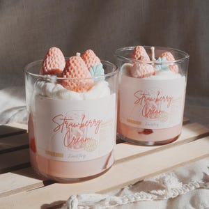 Strawberry Cream Candle – Drink-Inspired Dessert Candle | Handmade Soy & Coconut Wax | Sweet Scented | Summer Gift