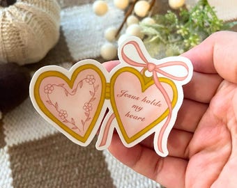 Christelijke sticker hart medaillon, sticker Cottagecore vinyl hanger, sierlijke waterdichte striksticker