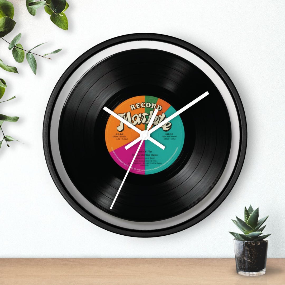 Retro Vinyl Record Wall Clock | Record Player Decor, Music Room Clock ...