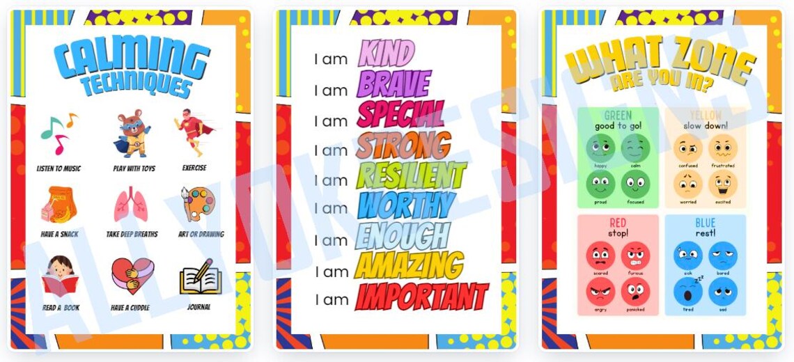 Calm Corner Superhero Edition 12 Printable Decor Wall Art Emotional ...
