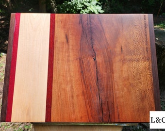 Cutting board - Rustic Cherry, Walnut, Maple, Purpleheart, and Padauk (17" x 12.5" x 3/4")