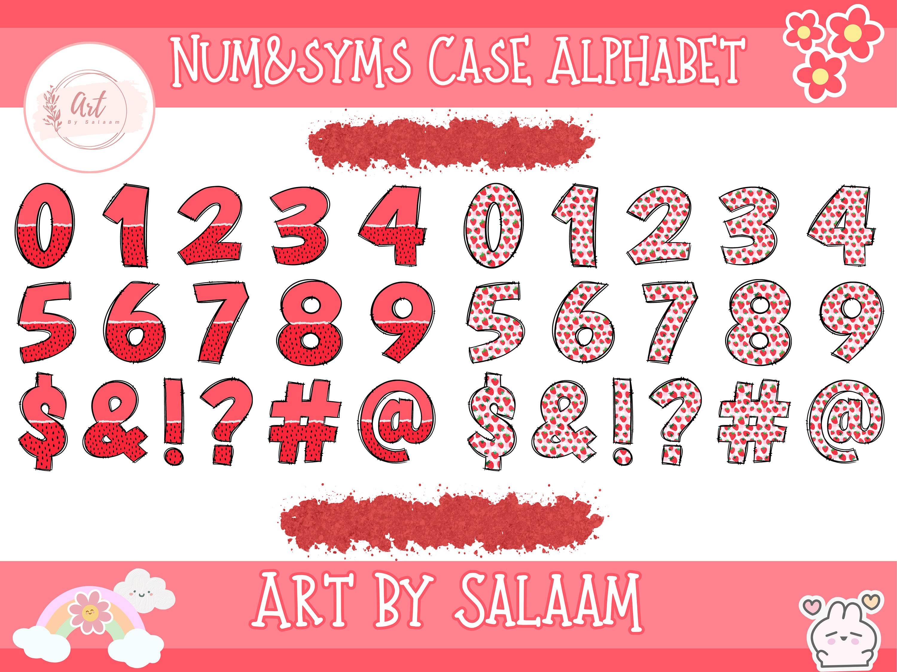 Strawberry Patch Doodle Alphabet Letters PNG Numbers Bundle, Strawberry ...