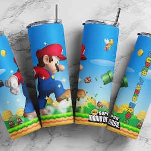 Neue Super Mario Bros 20 Unzen Skinny Tumbler Sublimation Wrap Design für geraden Becher, PNG Datei, Digital