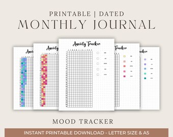 Daily Anxiety Tracker - A5 Journal Page - Printable Monthly Tracker - Daily Anxiety Log - Planner Anxiety Tracker - Daily Habit Tracker