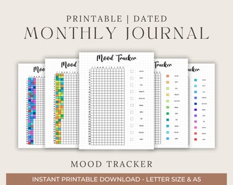 Mood Tracker - A5 Journal Page - Printable Monthly Tracker - Daily Rating Log - Feeling Tracker - Mood in Pixels