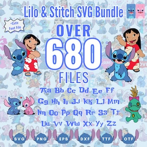 Lilo and Stitch SVG Bundle for Cricut and Sublimation, Stitch Cut Files, Stitch Clipart, Font Bundle, PNG