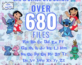 Pacchetto Lilo e Stitch SVG per Cricut e sublimazione, file di taglio Stitch, Stitch Clipart, pacchetto di caratteri, PNG