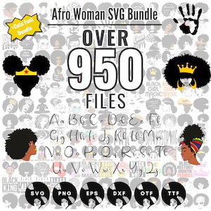 Afro Woman SVG Bundle for Cricut and Sublimation, Afro Woman Cut Files, Woman Clipart, Font Bundle, Afro Woman PNG