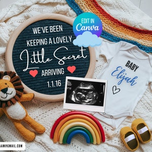 Pregnancy Announcement Digital Baby Announcement Editable Template Instant Download Gender Reveal Neutral Boy Girl Baby Little Secret