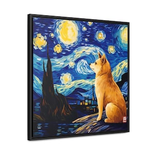 Starry Night Shiba Inu Gallery Canvas Wraps, Square Frame