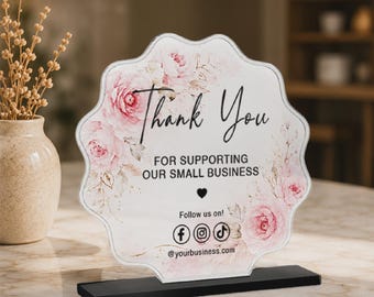 Custom Wavy Edge Acrylic Table Sign, Personalized Business Display, QR Code Rosette (3mm Acrylic)