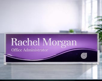 Personalized Desk Name Plate | Acrylic Office Desk Sign | Table Wave Sign with Logo | Corporate Office Gift