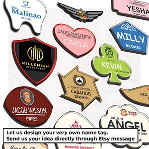 Custom Shape Name tag with magnet | Badges for offices and restaurants | Unique Colored name tags for Realtors, Owners and Employees