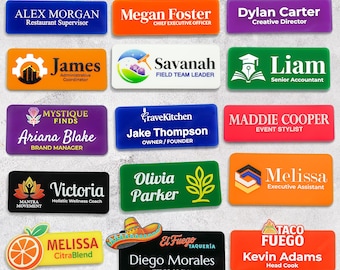 Personalized Custom Shaped Name tags | Name badges with Magnetic pin | Custom Office Nametag Business Nametags with Logo