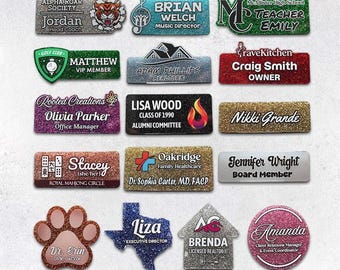 Personalized Glitter Name Badge with Logo | Magnetic Business Nametag | Customized Employee & Organization Badge