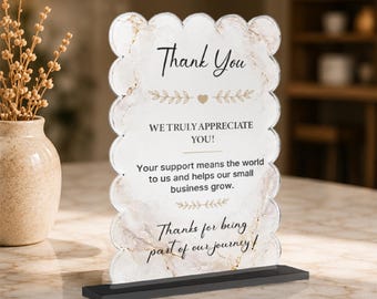 Scalloped Acrylic Table Sign, Custom Business Logo, QR Code Display, Wedding Event Decor