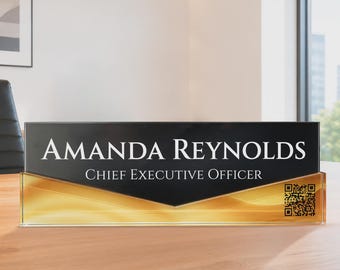 Personalized Modern Desk Name Plate | Chevron Acrylic Office Desk Sign | Business Name with Logo | Table Sign | Contemporary Office Decor