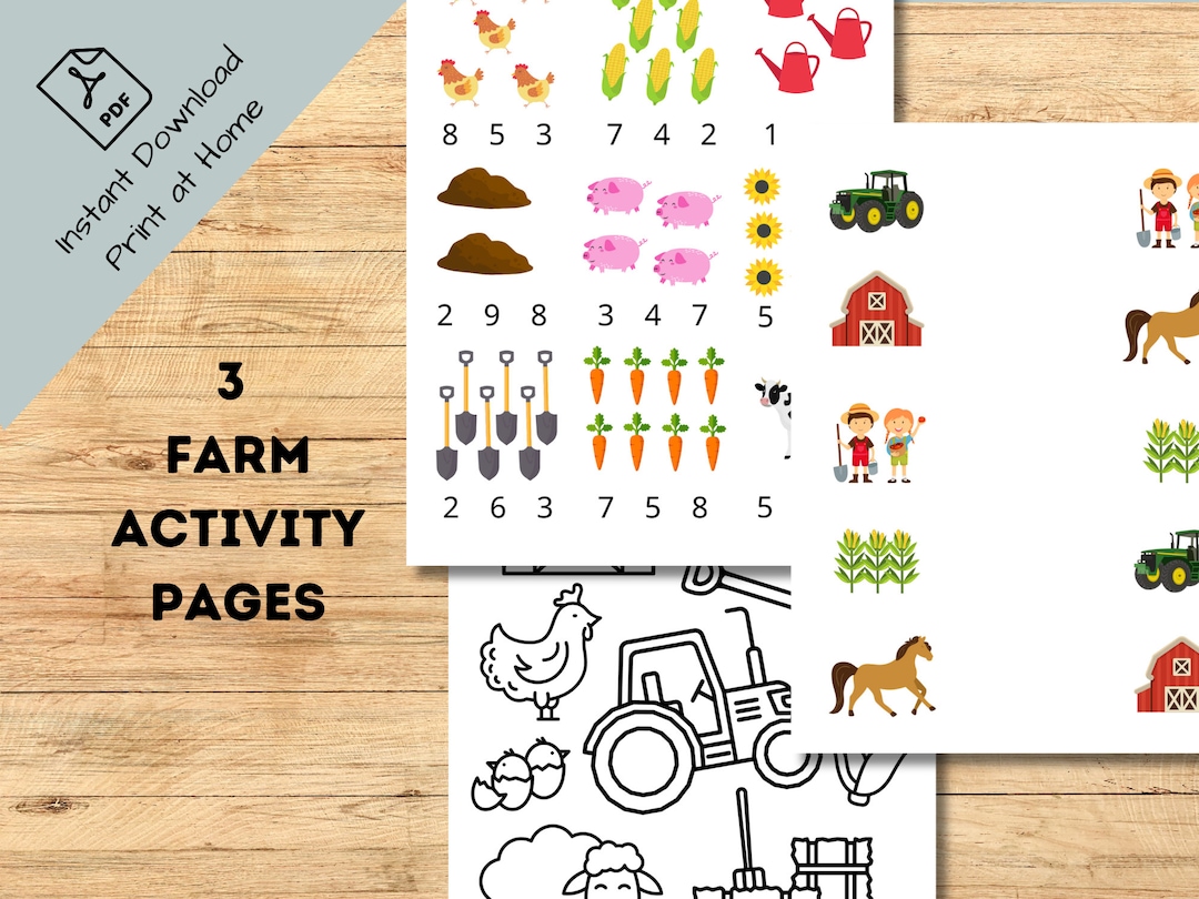 Farm Activity Pages Toddler Printable Activity Farm Coloring - Etsy