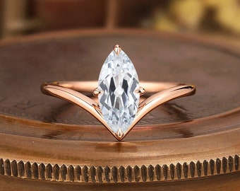 Marquise Cut Aquamarine Engagement Ring Minimalist Aquamarine Solitaire Promise Ring Dainty Aquamarine Wedding Ring for Women, Gift For Wife