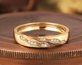14k Gold Open Twist Diamond Band, Delicate Micro Pave Diamond Ring for Women, Unique Stackable Anniversary Ring, Minimalist Bridal Jewelry
