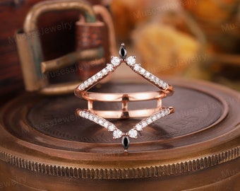 Vintage Moissanit Doppelt gebogener Ehering Roségold Daimond Ring Einzigartiger, verbesserter stapelbarer passender Ring Individuelle Versprechensringe für Frauen