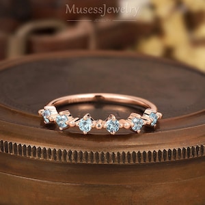 Minimalist Alexandrite Wedding Band Unique Six Stone Alexandrite Promise Ring Delicate Round Alexandrite Matching Ring June Birthstone Ring