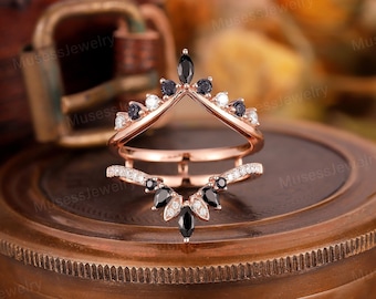 Vintage Marquise Moissanite Double Halo Curved Wedding Band Anello in oro rosa con diamanti impilabile Anello di promessa nuziale abbinato Miglior regalo per lei