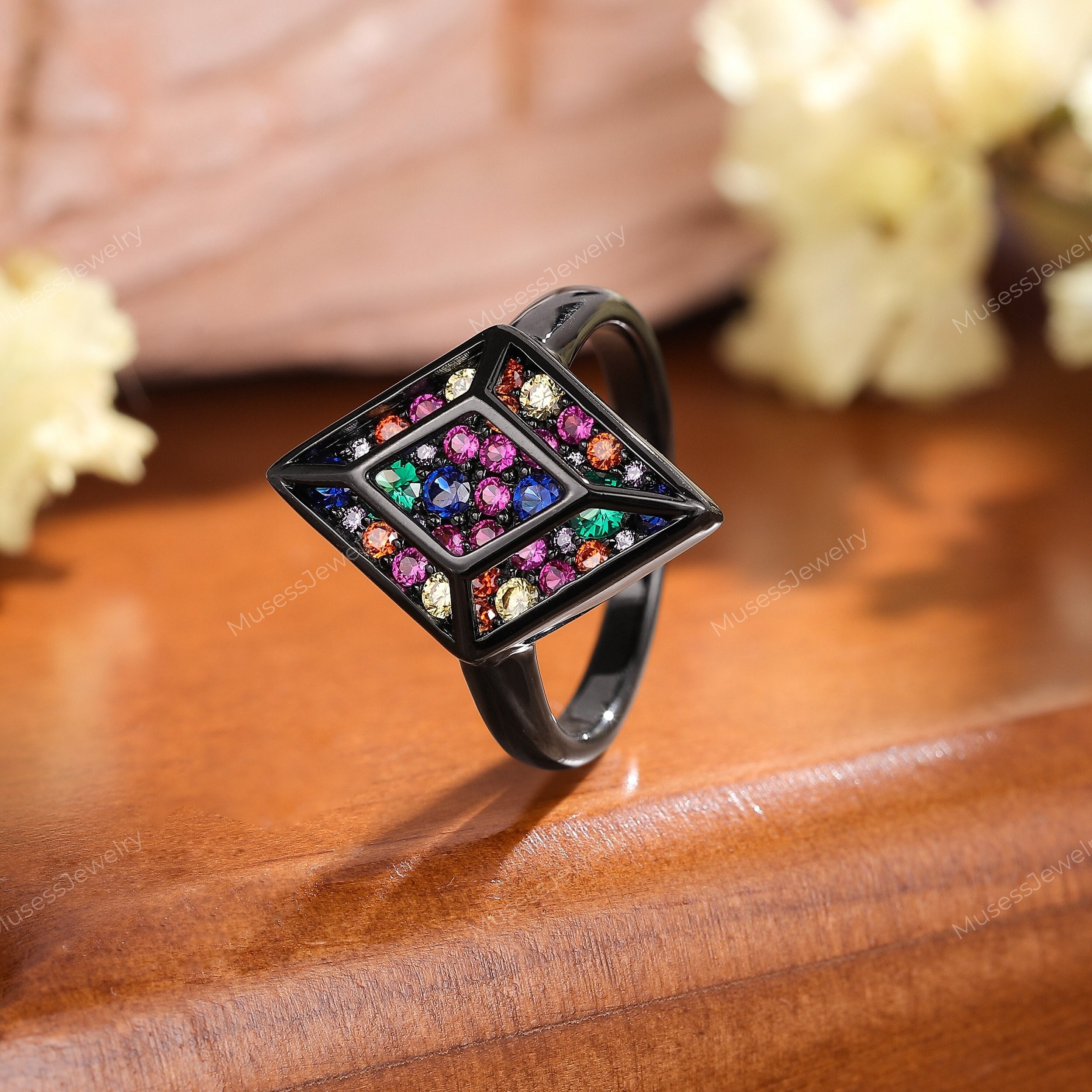 Vintage 14k Black Gold Gothic Art Deco Statement Ring Unique Dark ...