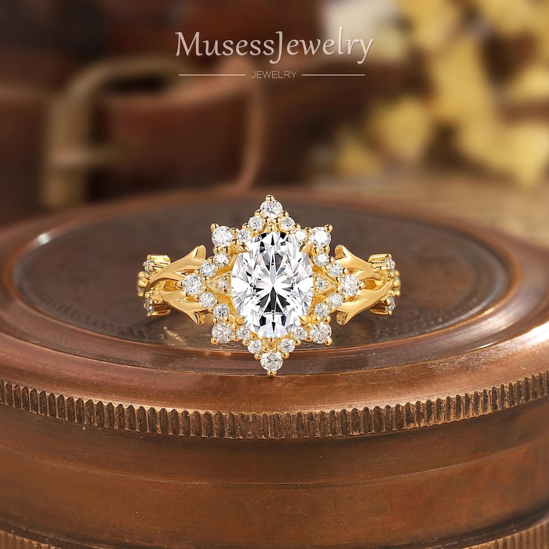 Vintage Oval Cut Diamond Engagement Ring 14k Solid Gold Brilliant ...
