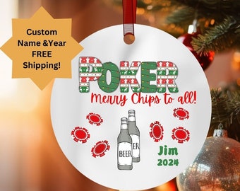 Poker Christmas Ornament, Custom Poker Holiday Gift Tag, Poker Player Keepsake, Poker Gift for Dad, Stocking Stuffer, Casino Gambling Gift