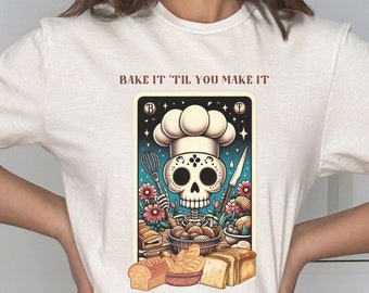 Baker Tarot Card T-Shirt, Skeleton Chef Tarot Tshirt, Funny Cook Shirt, Bread Baker Tee, Bakery Top, Baker Gifts, Baking Gift Ideas