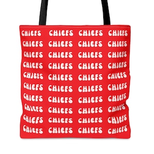 Chiefs Tote Bag, Canvas Sports Tote Bag, Gym Bag, Re-Usable Shopping Bag, Shoulder Purse, Book Bag, Gift for Sports Fan, Gift for Student