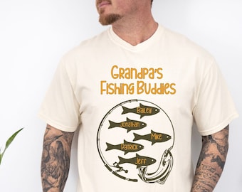 Custom Fishing Dad T-Shirt, Comfort Colors Grandpa TShirt with Kids Names, Fishing Buddies Shirt, Reel Dad,  Bass Fisherman Tee Gift for Dad