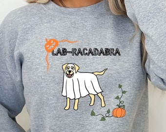 Yellow Labrador Halloween Sweatshirt, Dog in Ghost Costume Sweater, Funny Lab Shirt for Dog Lover