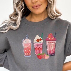 Strawberry Sweatshirt, Strawberry Iced Coffee Shirt, Milkshake Sweater, Cute Trendy Berry Sweatshirt, Spring Shirt, Gift for Gardener