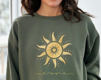 Celestial Sun Sweatshirt, Mystical Hippie Boho Sunshine Sweater, Retro Astronomy Shirt, Astrology Pullover