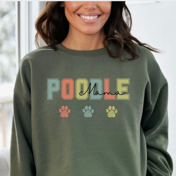 Poodle Mama Sweatshirt, Pastel Dog Mom Shirt, Womens Puppy Crewneck, Cute Caniche Pullover Sweater, Poodle Gift for Pet Owner