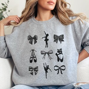 Ballet Dancer Sweatshirt, Dark Coquette Shirt, Black Bow Sweater, Ballet Shoes, Ballerina Crew Neck, Ballet Student, Gifts for Dance Teacher