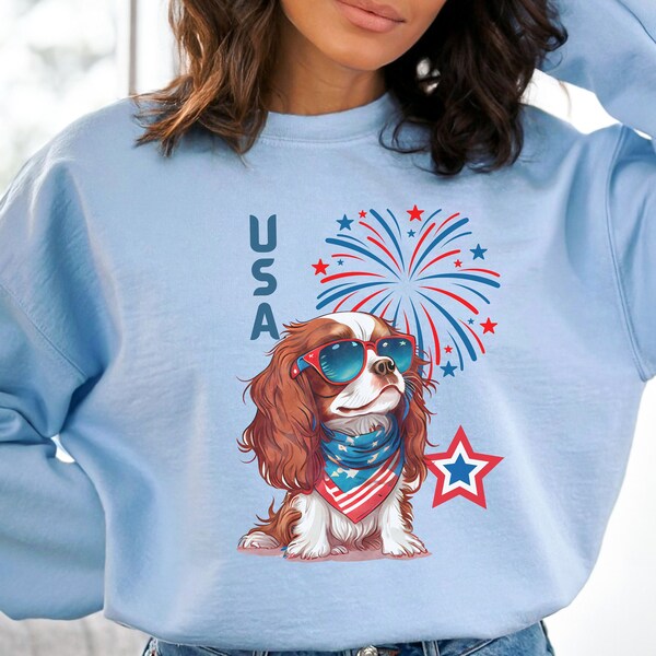 Sudadera para perro del 4 de julio, suéter Cavalier King Charles Spaniel, camiseta Spaniel USA, camiseta patriótica estadounidense de 1776, regalo Spaniel para dueños de perros
