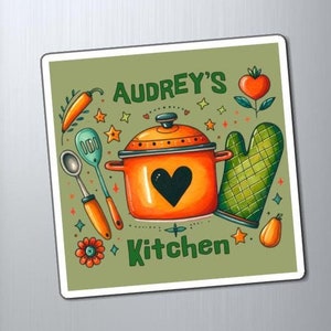Kitchen Magnet Personalized with Custom Name, Unique Kitchen Graphic Refrigerator Magnet for Foodie, Chef Magnet, Gfit for Mom