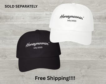 Personalized Honeymoon Hats with Honeymoon Date, Embroidered Honeymoon Baseball Caps, Custom Wedding Trip Dad Caps, Gift for Bride & Groom