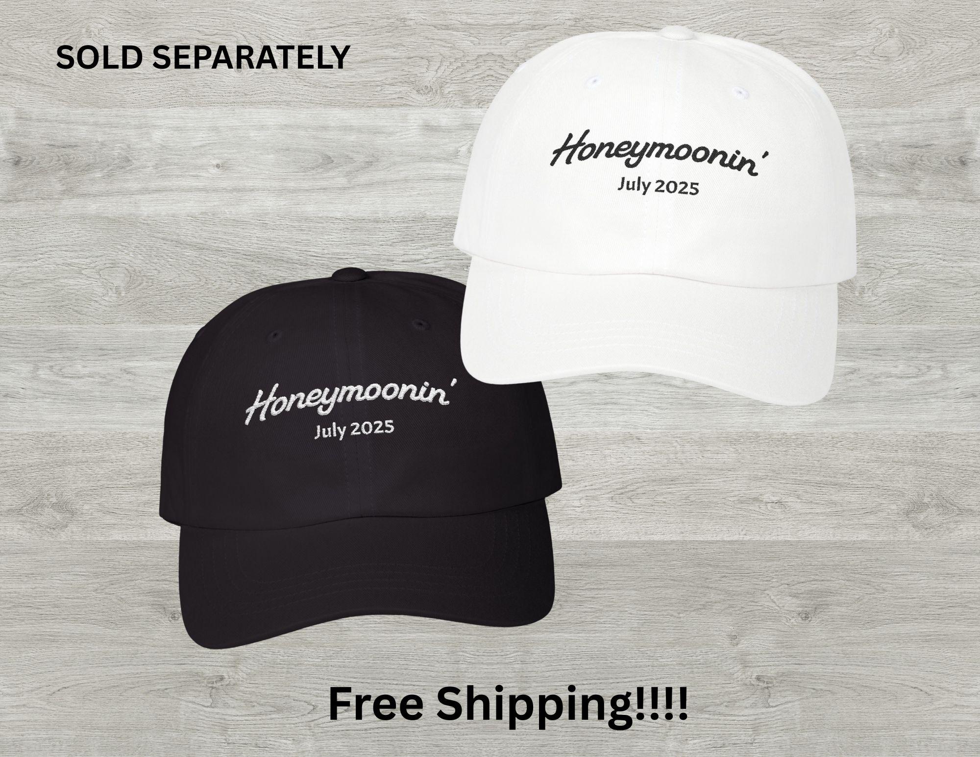 Personalized Honeymoon Hats with Honeymoon Date, Embroidered Honeymoon Baseball Caps, Custom Wedding Trip Dad Caps, Gift for Bride & Groom