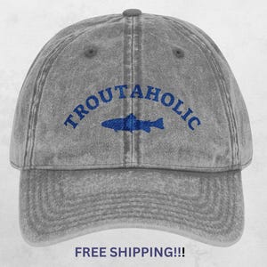 Funny Trout Fishing Hat, Embroidered Trout Fsherman Cap, Washed Out Baseball Hat, Fresh Water Fishing Cap, Fishing Gift for Dad
