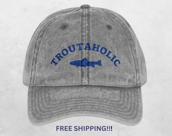 Funny Trout Fishing Hat, Embroidered Trout Fsherman Cap, Washed Out Baseball Hat, Fresh Water Fishing Cap, Fishing Gift for Dad