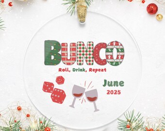 Bunco Christmas Acrylic Ornament, Custom Bunco Holiday Decoration, Bunco Player Keepsake, Gift for Friend, Bunco Gifts, White Elephant Gfit