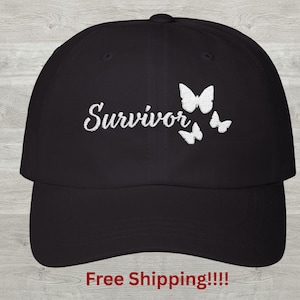 Embroidered Butterfly Survivor Hat, Cancer Survivor Cap, Crisis Survivor Dad Hat, Inspirational Hat, Warrior Gift, Cancer Survivor Gift