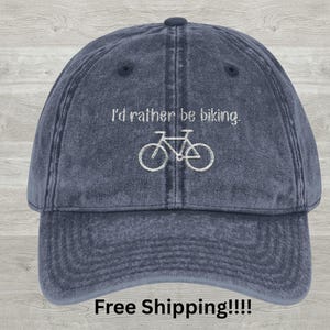 Embroidered Bike Hat, Distressed Vintage Style Bicycle Cap, Washed Out Biker Baseball Hat, Cycling Cap, Mountain Biking Hat, Gift for Biker