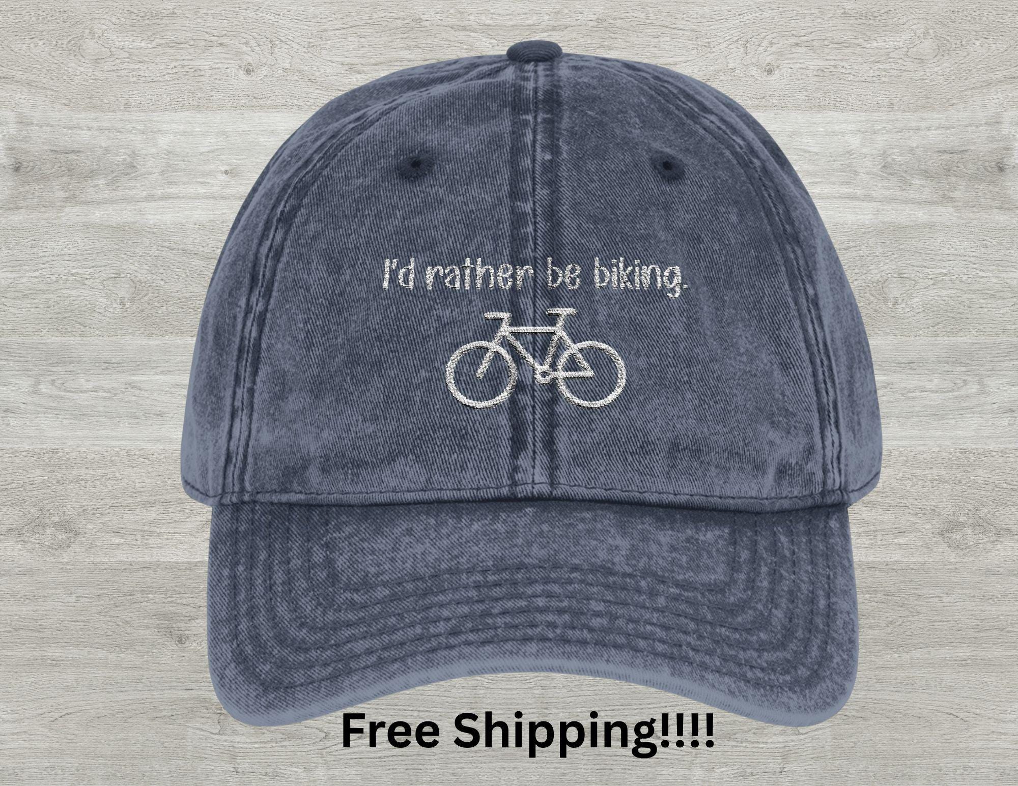 Embroidered Bike Hat, Distressed Vintage Style Bicycle Cap, Washed Out Biker Baseball Hat, Cycling Cap, Mountain Biking Hat, Gift for Biker