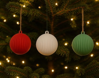 Modern Ribbed Ball Ornament– Minimalist Christmas Decor | 3D Printed Holiday Bauble